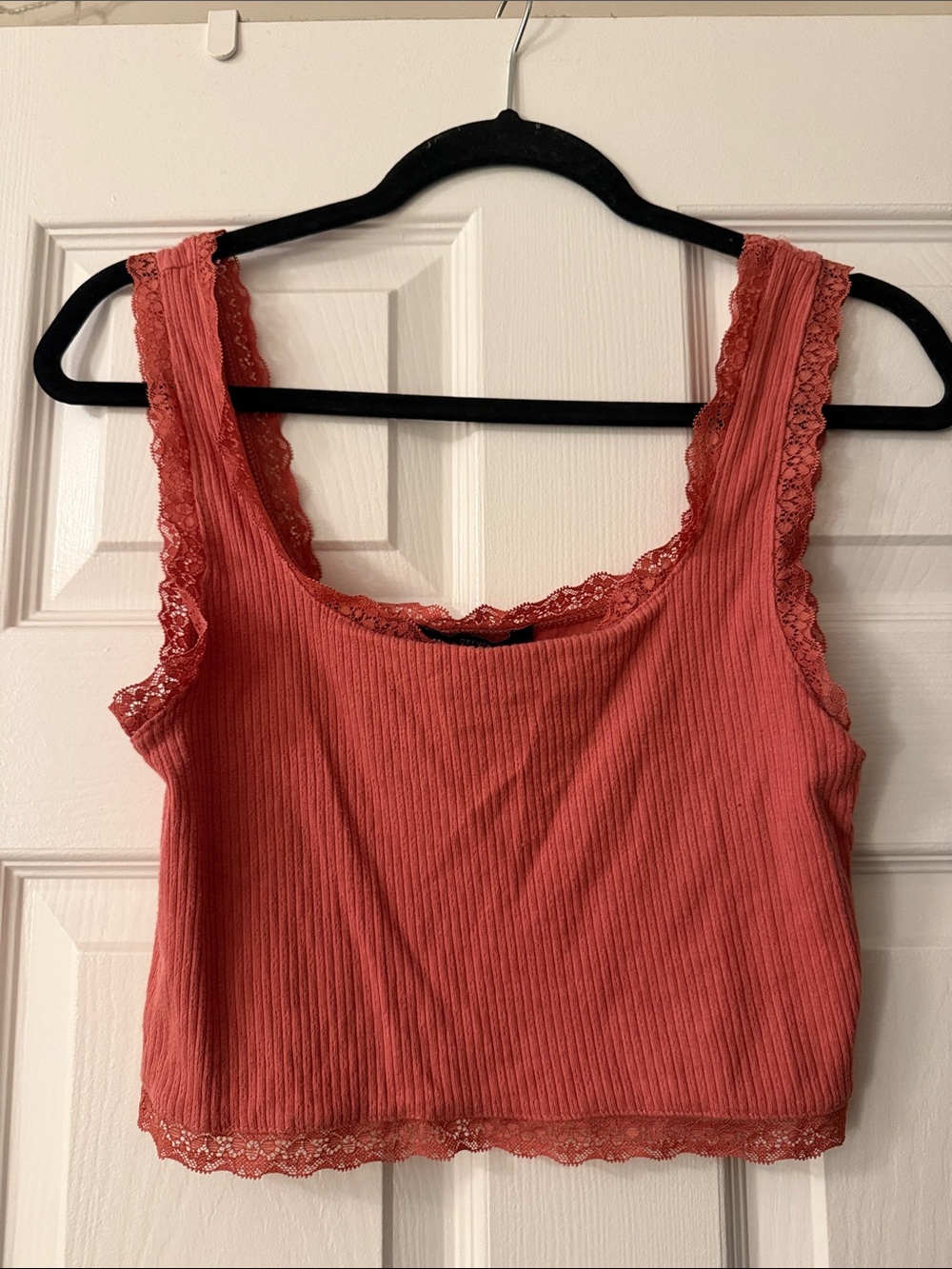Forever 21 Ribbed Lace-Trim Cropped Tank - Rust